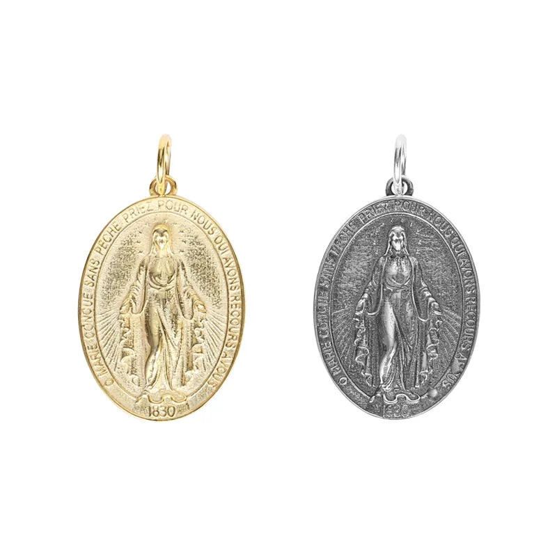 Collar de joyería religiosa para mujer, chapado en oro, plata de ley 925, colgante de la Virgen María cristiana en relieve