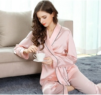 Robe de nuit de luxe pour femmes, pyjama à manches longues, vêtements en soie, pyjama Sexy en Satin, vente en gros,