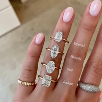Bague de Fiançailles Solitaire Personnalisable en Or 10K 18K avec Moissanite VVS/Diamant de Laboratoire de 1CT à 5CT, Taille Ovale ou Coussin