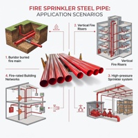 Tuyau en acier au carbone pour sprinklers anti-incendie de 2 à 8 pouces, ASTM A53 ASTM A795 Sch40, rainuré, peint en rouge, soudé ERW