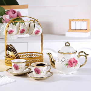 High Quality Luxury Afternoon Coffee <b>Tea</b> <b>Set</b> 13 Piece English Flower Teacup With Cup Holder - Product Image 3