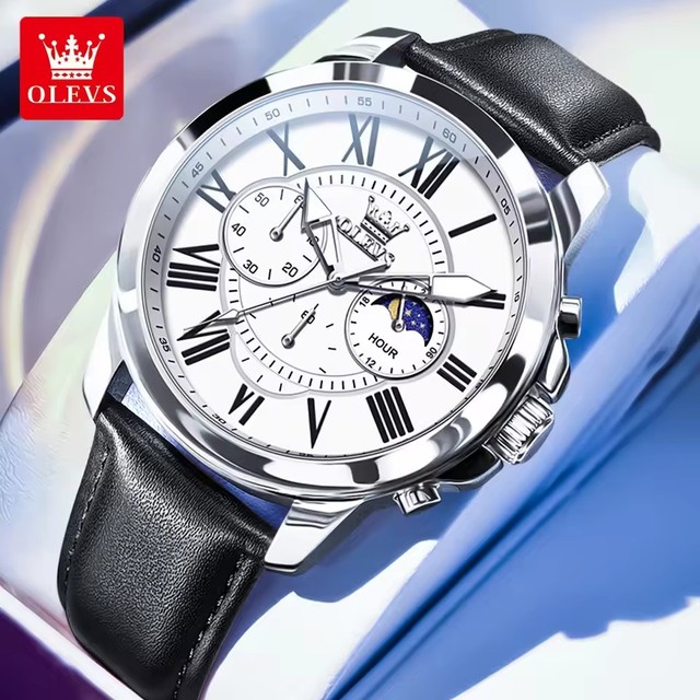 OLEVS 3632 Quartz Watch Men Water Resistant Luxury Original Japan Movement Clock  Genuine Leather Men's Wristwatch Auto Date New