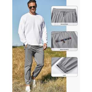 2025 pantalones casuales de sarga de algodón para hombre, pantalones elásticos con cordón en la cintura, diseño cónico, bolsillos, logotipo personalizable, lavado de colores - Product Image 2