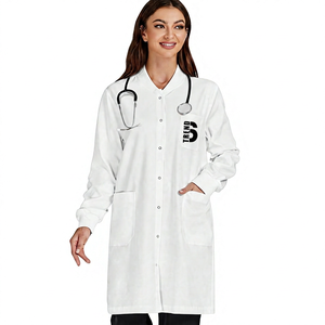 High Quality Unisex <b>White</b> Canvas Scrub Tops Mandarin Collar Long Sleeve Needle Detection Hospital Uniforms - Product Image 1