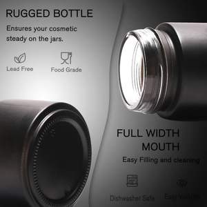 Envase Cosmético Redondo de Lujo Recargable para Crema Facial y de Ojos, 1oz 50 100ml, Frasco de Vidrio Negro Mate con Tapa de Plástico con Aspecto de Madera - Product Image 3