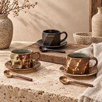 Ensemble tasse et soucoupe en céramique fait main avec cuillère, tasse à café et tasse à thé en céramique à glaçure réactive, vaisselle en céramique en gros