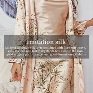 Nieuwe Damesmode Satijnen Nachtkleding Vest Met Lange Mouwen En Spaghettibandjes Mini-Jurk Dames Lente Zomer Bloemenjas Set - Product Image 5