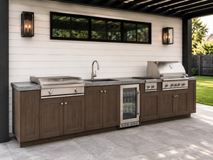 Backyard Luxury Wood Grain Outdoor Kitchen Cabinet 304 Stainless Steel RTA BBQ Cooking Station Waterproof <strong>Barbecue</strong> Island - Product Image 3