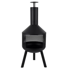 Chimney SEJR Wood Burning Fireplace Heavy Outdoor 3 Legs Steel Round Fire Pit With Chimney