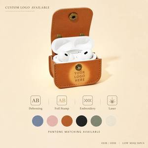 Étui pour <span class=keywords><strong>AirPods</strong></span> en cuir PU grainé, mini sacoche, fermeture à bouton-pression, poignée supérieure, housse pour écouteurs <span class=keywords><strong>Pro</strong></span> 2 3 4, vente en gros, logo personnalisé OEM - Product Image 1
