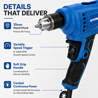 Perceuse électrique filaire 450W à vitesse variable 0-3300 tr/min avec mandrin à clé de 10 mm