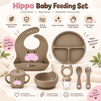 Ensemble d'alimentation pour bébé en silicone Hippo personnalisé OEM avec assiette compartimentée, bol et distributeur de fruits pour la vente en gros