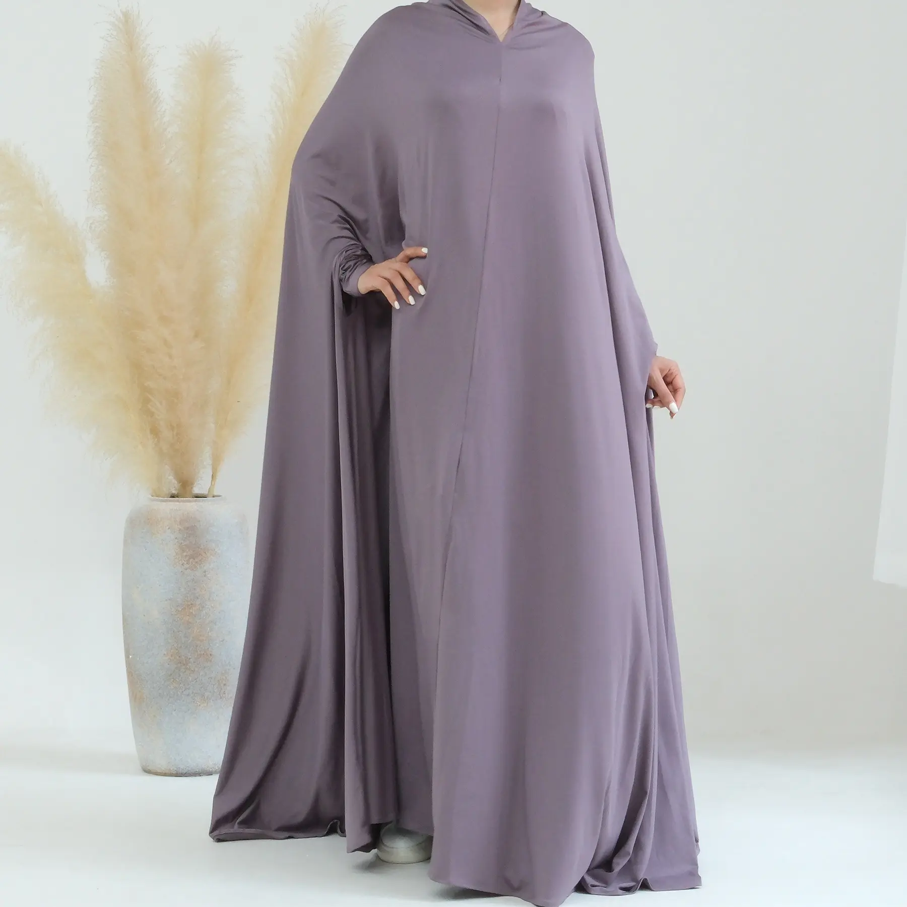 3354 Turkey Solid Color Plus Size Bat Style Jilbab Saudi Dubai Abaya Burqa khimar Abaya Hijab Kaftan Robe Prayer Dress for Women