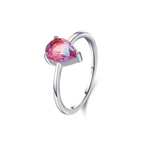 S925 Silver Women's Pear Cut Pink <b>Crystal</b> <b>Ring</b> Bezel Setting Classic Gemstone <b>Ring</b> Everyday Wear - Product Image 1