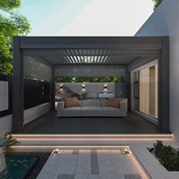 Pergola bioclimatique électrique intelligente et écologique - Toit à lames motorisé en aluminium thermolaqué sur mesure, imperméable, pour la nature