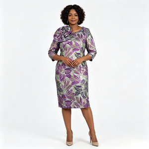 Robe crayon élégante pour femme à imprimé floral avec col à volants, manches trois quarts, longueur genou, coupe ajustée, tenue de cérémonie - Product Image 3