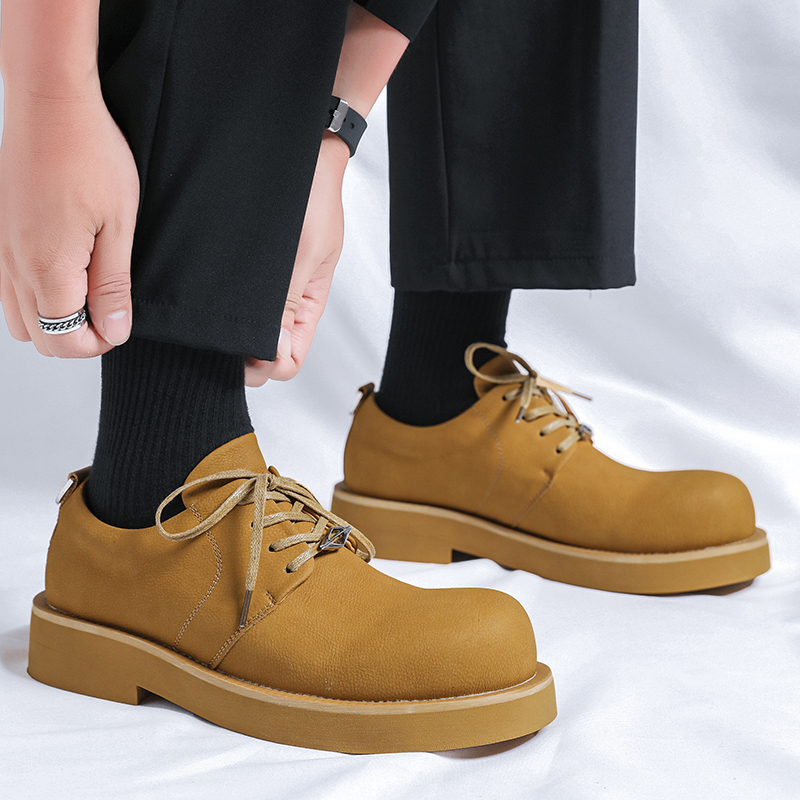 Mens Leather Dress Shoes - Round Toe, Lace-Up, Thick Sole Office Shoes for  Work - Stylish, Comfortable, and Durable