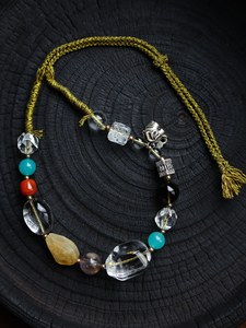Natural Irregular Clear Quartz Multi Gemstone Necklace, 925 Sterling <b>Silver</b> Elephant Charm Hand Woven Adjustable <b>Choker</b> - Product Image 3