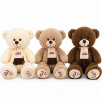Ours en peluche personnalisé avec écharpe à franges, assis, trois couleurs, pour fleuristes et détaillants