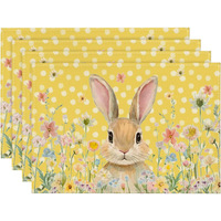 Set de table rectangulaire en polyester à motif floral Lapin de Pâques, motif à pois, pour la décoration de la salle à manger