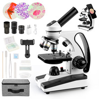SCIEDU 40X-2000X Portable Monocular Compound Microscope with Slides Phone Adapter for Kids Students School Science Education