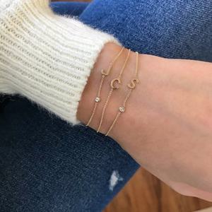 2025 Minimalist 925 Sterling <b>Silver</b> Fine Jewelry 14k Gold Bezel Setting Zircon A-Z Initial Letter Pendant <b>Adjustable</b> <b>Bracelet</b> - Product Image 2