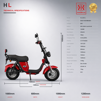 Moto électrique 1200W pour le marché du Brésil et d'Amérique latine, scooter CityCoco Cruiser à pneus larges, 60V 20Ah, phare LED, frein à disque