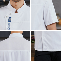 Imperméable 100% Polyester Chef Manteaux Maille Dos Logo Personnalisé Hommes Travail-uniformes-hommes Cuisine Cuisine Noir Chef Veste À Manches Courtes