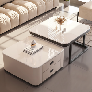 Mesa de Centro Nórdica de Madera y Vidrio Cuadrada Grande Extensible de Almacenamiento de Lujo Moderno Único a Precios de Mayoreo para Sala de Estar - Product Image 3