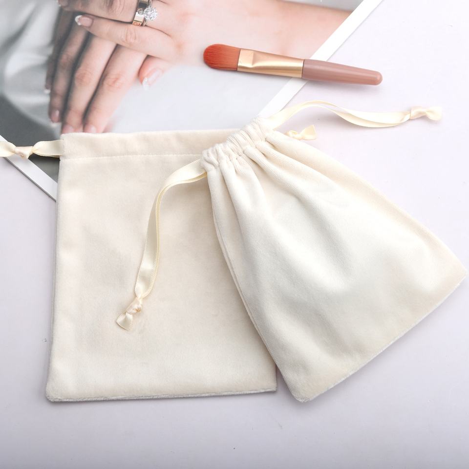 High-End Cream Velvet Drawstring Bag for Jewelry & Perfume Storage ...