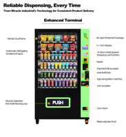 Distributeur automatique combiné MIRACLE pour petites commerces alimentaires, café, eau et articles de vente au détail avec vérification d'âge et paiement par billets de banque