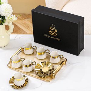 Ensemble de tasses à expresso en porcelaine, design arabe, ensemble de thé matcha, théière, 6 pièces, 90 ml, tasses à expresso en céramique réutilisables avec soucoupes - Product Image 1