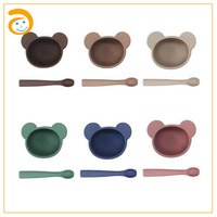 Set de table pour bébé Vaisselle pour bébé Assiette à bavette en silicone Cuillère Couteau Fourchette Ensemble d'alimentation en silicone pour bébé