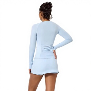 T-shirt de <span class=keywords><strong>sport</strong></span> moulant à <span class=keywords><strong>manches</strong></span> <span class=keywords><strong>longues</strong></span> froncé pour <span class=keywords><strong>femme</strong></span> HUACHEN, respirant, écologique, séchage rapide, haute qualité - Product Image 3