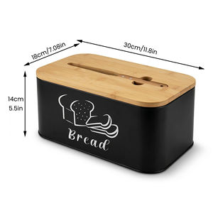 Caja de Pan Negra con Tapa de Bambú, Tabla de Cortar y Cuchillo Dentado, Contenedor de Pan Metálico para la Encimera de la Cocina, Pequeño Contenedor para Guardar Pan - Product Image 6