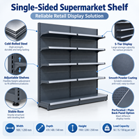 Étagère de présentation murale en métal robuste pour supermarché, gondole simple face noire, réglable pour magasin de détail et épicerie