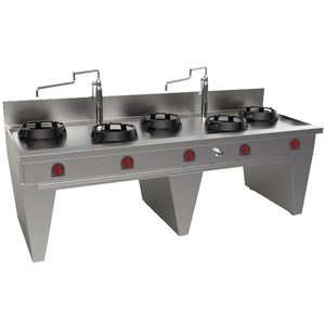 Venta caliente Eurast equipo de cocina moderno Wok refrigerado con 5 quemadores de gas 2 soportes y 2 columnas de agua - Product Image 1