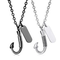 Collier de crémation en acier inoxydable en forme d'hameçon de pêche pour cendres, bijou urne, pendentif commémoratif, souvenir pour hommes