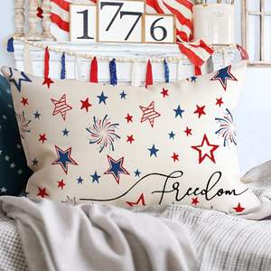 RABUSOFA 12x20 Inch Patriotic Throw Pillow Cover Independence Memorial Day America Red White Blue Stars Cushion Case Decorations - Product Image 3