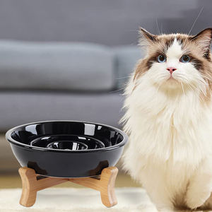 Bol de nourriture pour chien antidérapant Bols surélevés pour chat pour manger lentement Mangeoire lente en céramique pour animaux de compagnie avec support en bois - Product Image 6