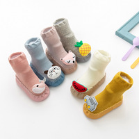 Chaussettes en cuir pour bébés, chaussons à la mode avec tête d'animal de dessin animé 3D, 1 paire
