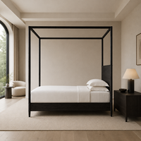 Lit à baldaquin classique moderne en chêne massif naturel, lit plateforme pour chambre principale, résidence de luxe, maison moderne