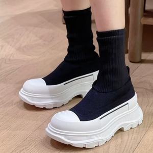 Chaussures unisexes décontractées respirantes à semelle épaisse, bottes chaussettes montantes, style couple, rehaussant de 5 cm, pour femmes - Product Image 1