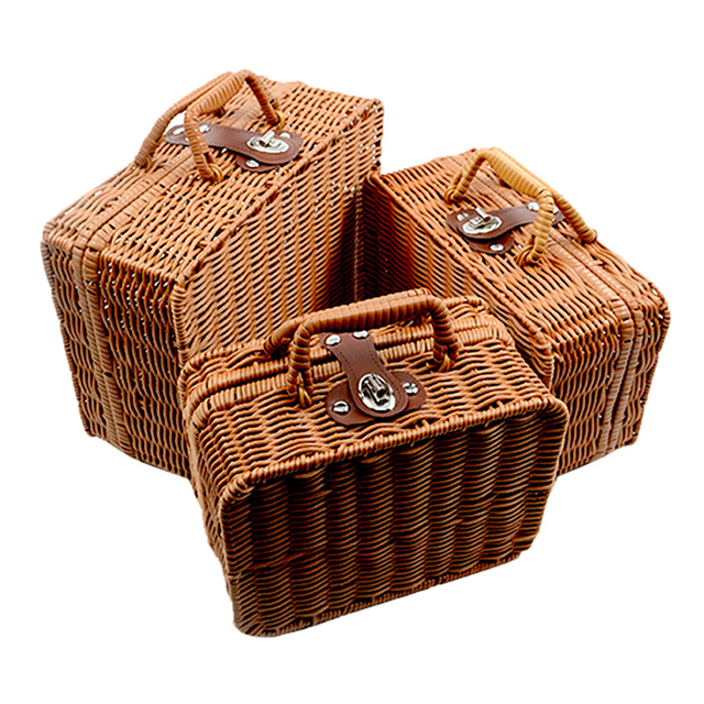 Handmade Vintage Suitcase Rattan Fabric Portable Storage Travel bag Case Basket Size XL Outdoor Picnic Basket