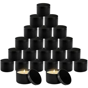 2盎司4盎司6盎司8盎司16盎司批发定制大锡蜡烛容器黑色香味蜡烛锡