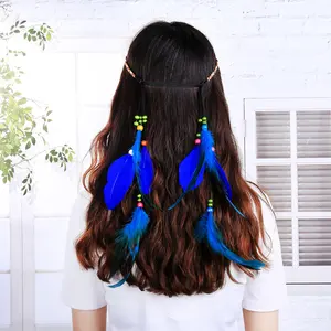 HZO-50018 Indian hair accessory feather headband tassel hemp rope bohemian hippie hair hoop lady girl festival headdress