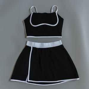 새로운 투피스 세트 여성 의류 스포츠 브라 조절 가능한 스트랩 패션 스커트 반바지 여성 운동 세트 - Product Image 3