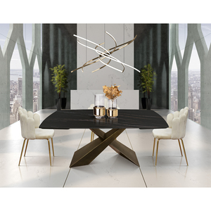 Extendable Ceramic Dining <b>Table</b> 180x90 <b>Matt</b> Golden Nero Bronze X Legs Internal Use - Product Image 2