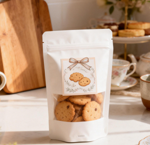 Bolsas personalizadas de pie con ventana y cremallera de papel de aluminio <span class=keywords><strong>para</strong></span> envasado de snacks, galletas, frutos secos y alimentos - Product Image 3