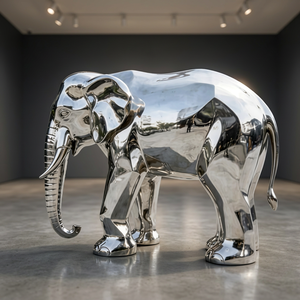 Escultura de Elefante de Acero Inoxidable Pulido a Espejo, Estatua de Animal de Metal Grande para Decoración de Jardín o Plaza al Aire Libre - Product Image 2